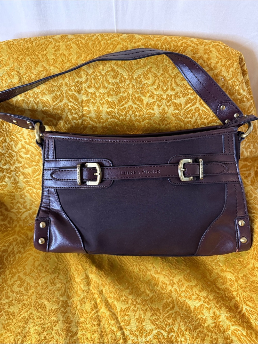 Etienne Aigner Brown Leather Shoulder Bag with Gold Hardware